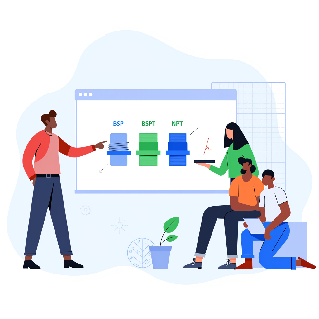 Illstrate 3 different hydraulic coupling, BSP, BSPT ant NPT
