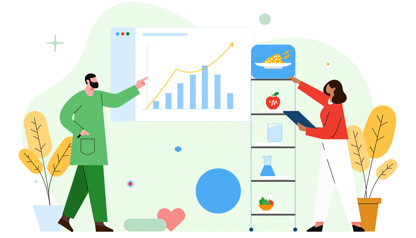 Modern 3D illustration showing a male dietician and nutrition expert creating digital wellness content with healthcare dashboard, nutrition tracking charts, healthy food elements, hydration monitoring and preventive health education visuals for professional social media and patient awareness campaigns.