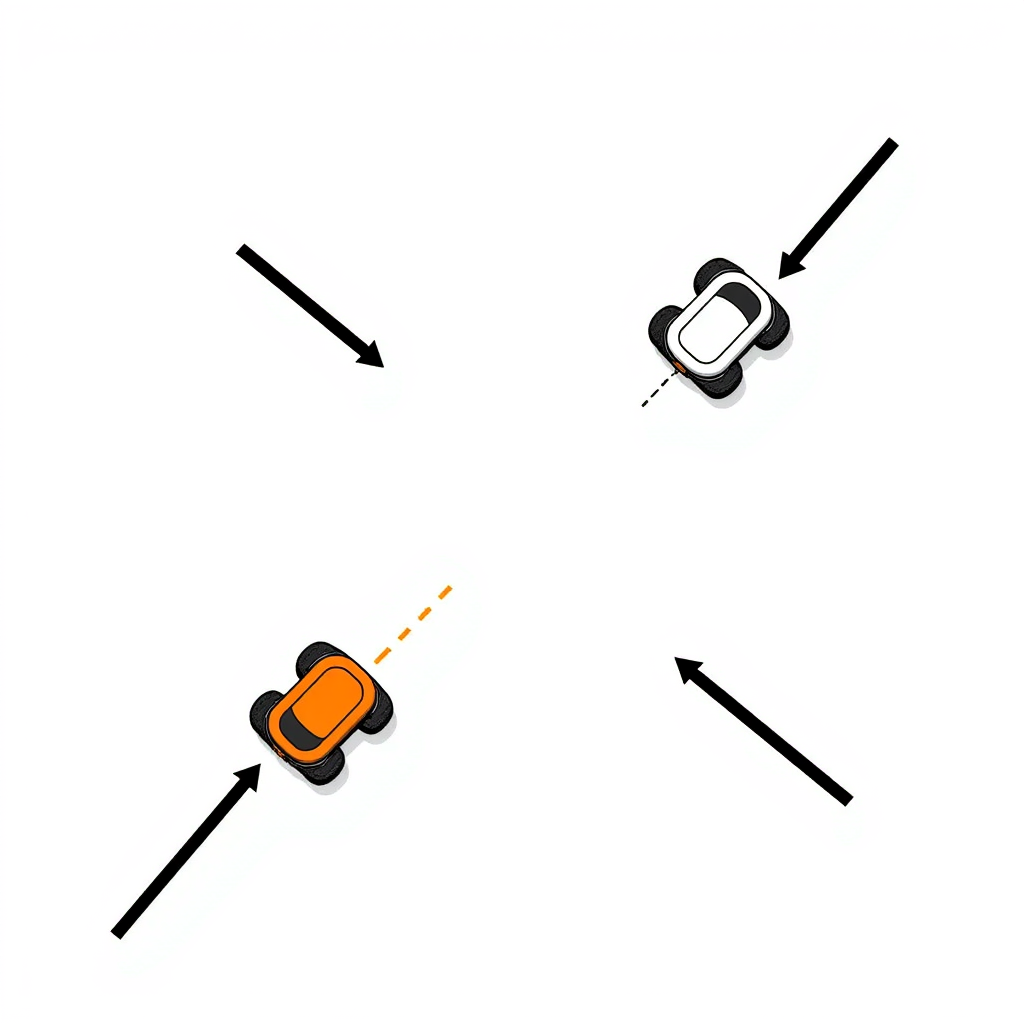 We are building **SYNERGY — an Edge-AI-based decentralized fleet coordination system for Autonomous Mobile Robots (AMRs) in smart warehouses**. The core idea is that **each robot independently runs a Fleet Coordination Agent** rather than relying on a central fleet manager: robots communicate peer-to-peer through **ROS 2**, maintain local world models, exchange **RobotState and RobotIntent**, negotiate shared resources/intersections using deterministic priority and reservation logic, perform distributed task allocation, reroute around blocked aisles, detect robot failures through heartbeats, and redistribute unfinished tasks. **Nav2** handles individual robot navigation, **Gazebo** provides the warehouse simulation, and a lightweight dashboard is **monitoring-only**—the fleet must continue coordinating if it is shut down. A key research direction is **communication-aware coordination**, where robots adapt their behavior to latency, packet loss, stale information, and disconnection, with safe degraded and recovery modes. The prototype demonstrates three AMRs handling overlapping warehouse tasks, intersection conflicts, rerouting, robot failure, and optionally network degradation, with performance measured against a stop-and-wait baseline using task-completion time, waiting time, throughput, and collision count; the stated target is **zero collisions and ≥20% improvement in task-completion time**, but results must be measured rather than assumed. The intended positioning is an **open, vendor-agnostic, edge-based, communication-aware multi-agent coordination layer**, not a claim that decentralized AMR coordination itself is novel. Tech context: **ROS 2 + Nav2 + Gazebo + Python-based Fleet Agents + Flask/HTML/JS dashboard + CSV/rosbag2 evaluation**.
Make a very small photo with two Intersections, which contains basically aisle, in which two robots want to go at the same times. But we need to show that one robot waits and the other takes priority and uses the aisle first.