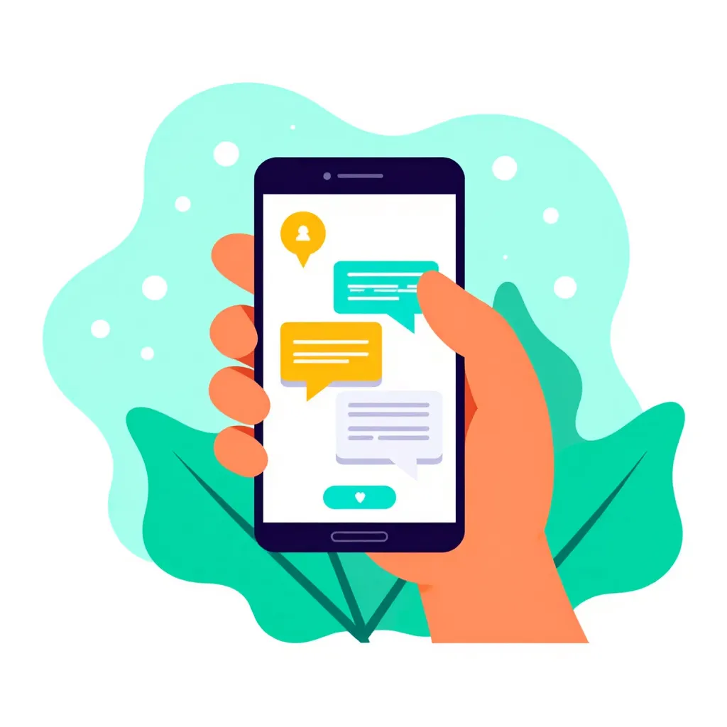 Buatkan saya gambar flat Design tangan memegang HP
