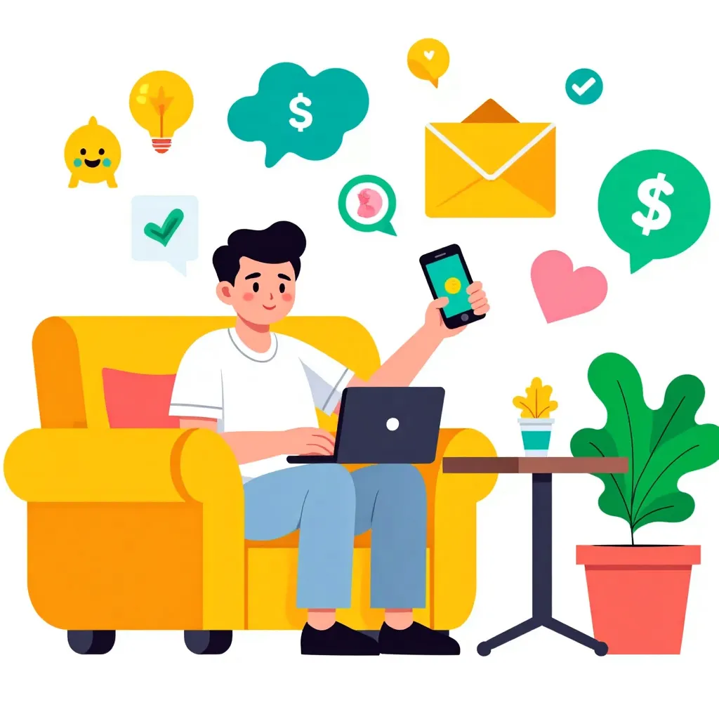 Buatkan saya gambar flat Design cara mencari uang dengan HP