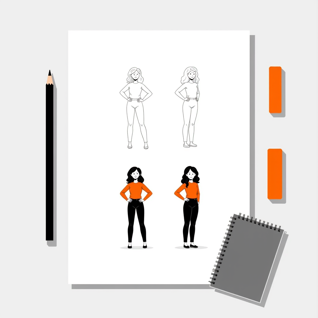 Six composition thumbnails compared side by side in a grid before making an illustration