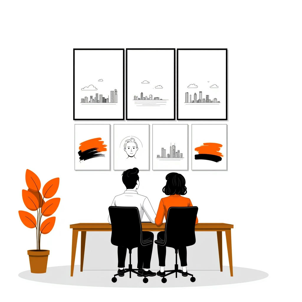A consistent set of three illustrations above an inconsistent set of three