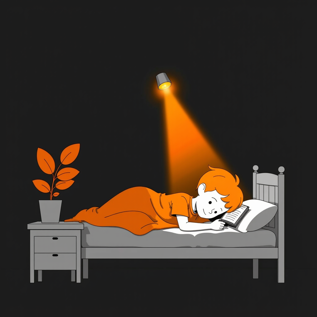 Curious child reading under a blanket with a torch, night-time bedroom glow.