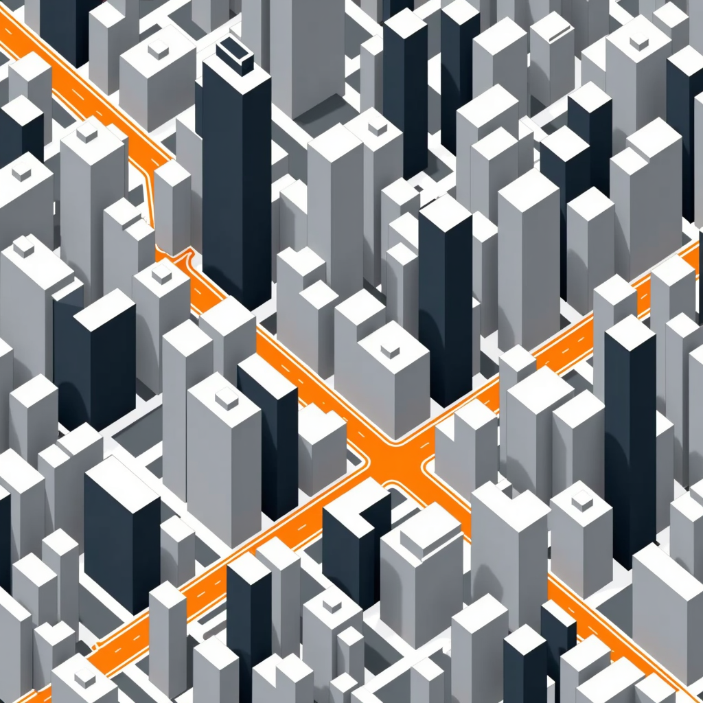 a colourful city street map, route line drawing itself from start to finish, soft studio lighting, bold clean vector illustration
