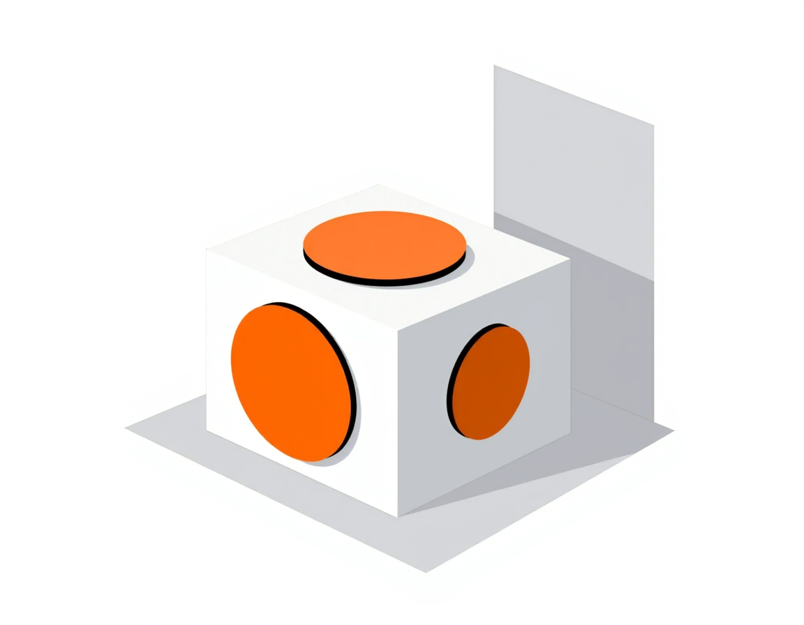 An isometric cube with a tilted ellipse on each of its three visible faces